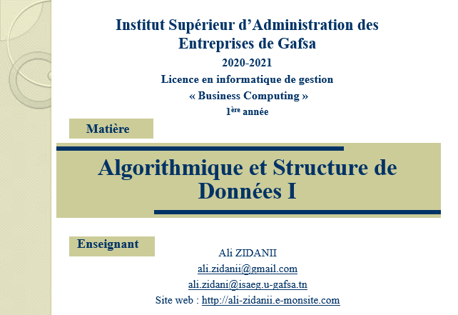Algorithmique et structure de données I 2021/2022